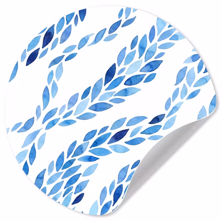 Bladeren - Aquarel - Patroon - Modern - Blauw Wandcirkel behangsticker klein -3d