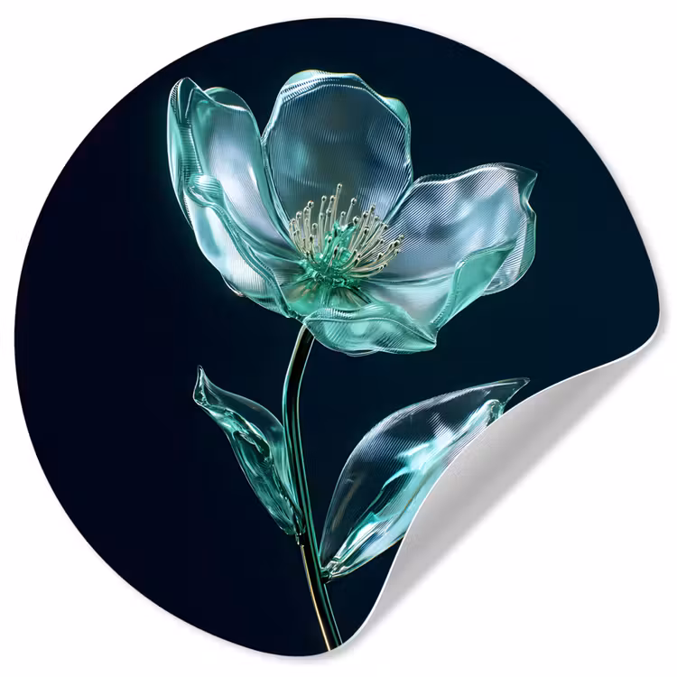 Bladeren - Bloem - Glazen - Donkerblauw Wandcirkel behangsticker klein -3d