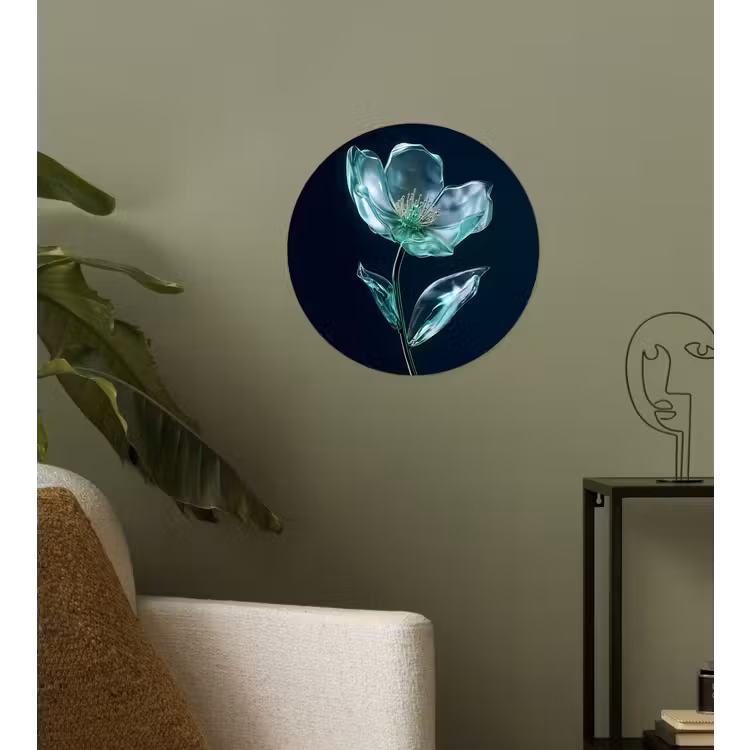 Bladeren - Bloem - Glazen - Donkerblauw Wandcirkel behangsticker klein -sfeer2