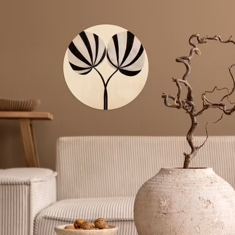Bladeren - Gestreept - Stengel - Beige Wandcirkel behangsticker klein -sfeer1