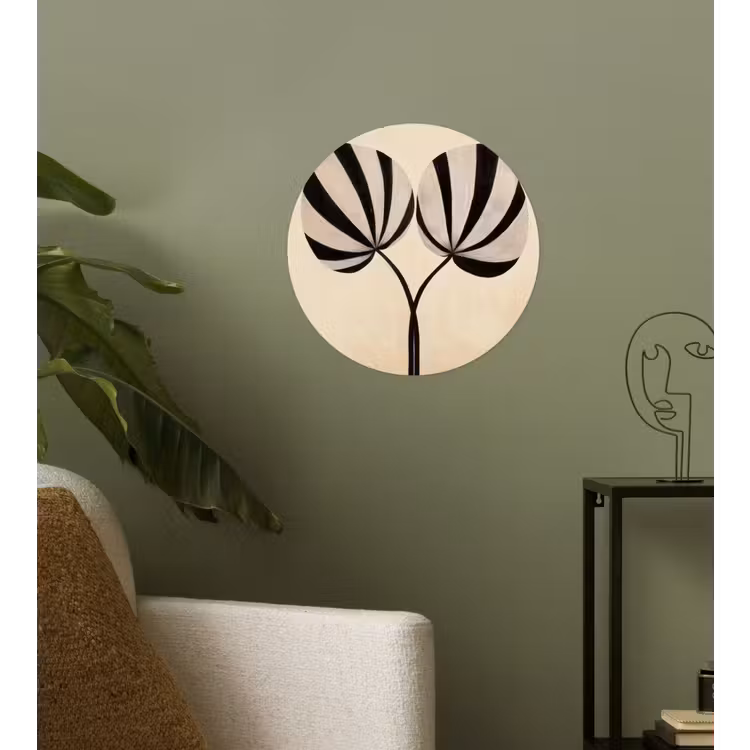 Bladeren - Gestreept - Stengel - Beige Wandcirkel behangsticker klein -sfeer2