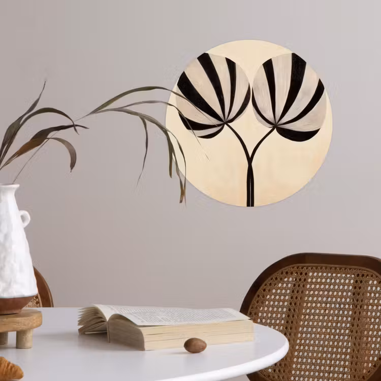 Bladeren - Gestreept - Stengel - Beige Wandcirkel behangsticker klein -sfeer3