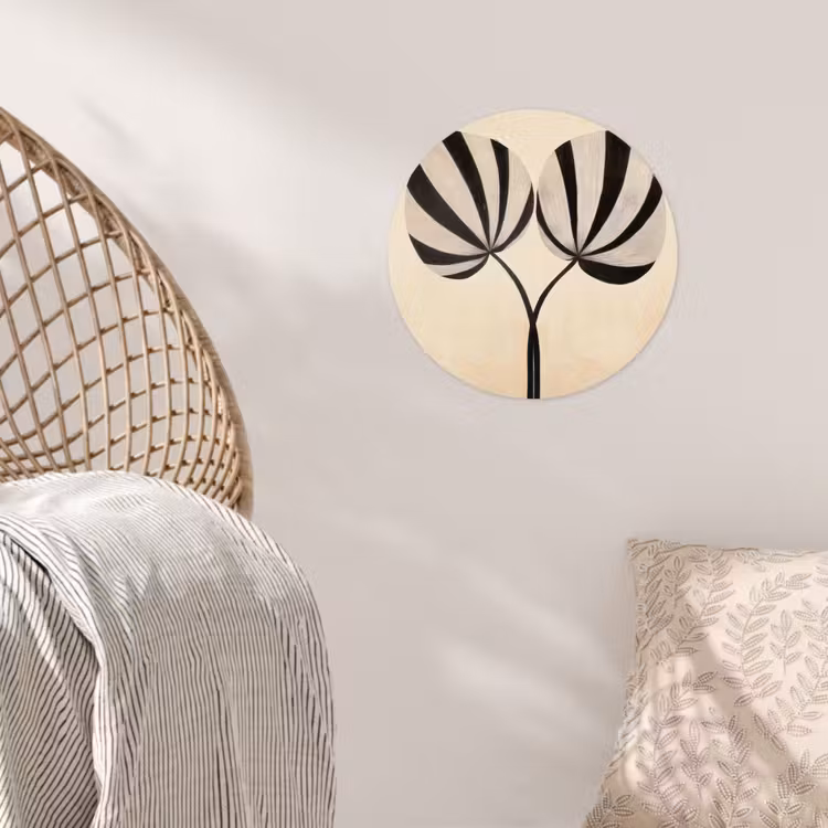 Bladeren - Gestreept - Stengel - Beige Wandcirkel behangsticker klein -sfeer4
