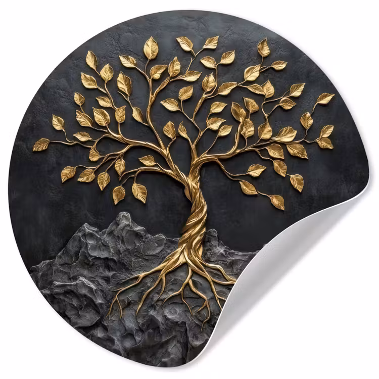 Bladeren - Goud - Boom - Rots Wandcirkel behangsticker klein -3d