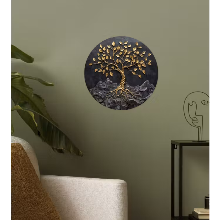 Bladeren - Goud - Boom - Rots Wandcirkel behangsticker klein -sfeer2