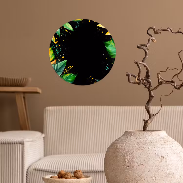 Bladeren - Groen - Geel - Verf - Jungle Wandcirkel behangsticker klein -sfeer1