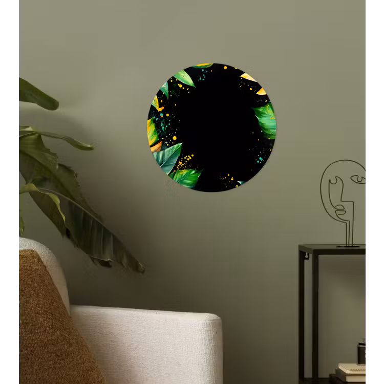 Bladeren - Groen - Geel - Verf - Jungle Wandcirkel behangsticker klein -sfeer2