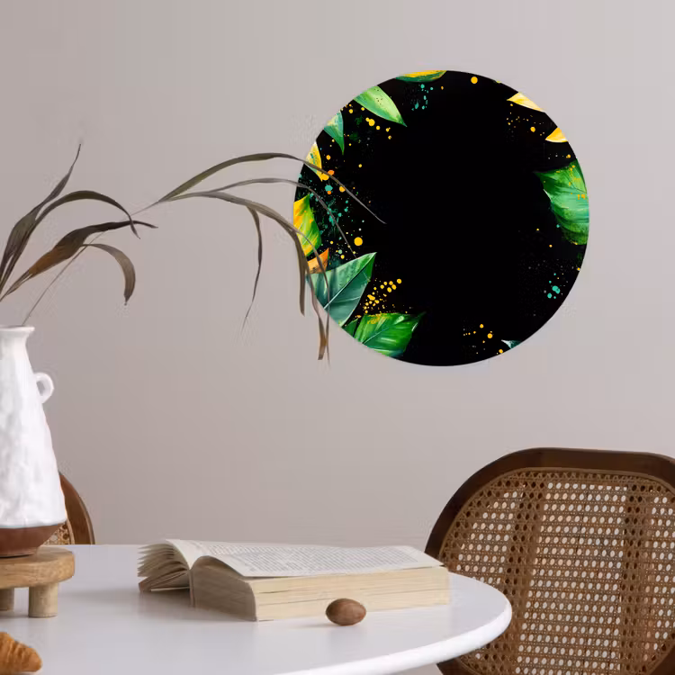 Bladeren - Groen - Geel - Verf - Jungle Wandcirkel behangsticker klein -sfeer3