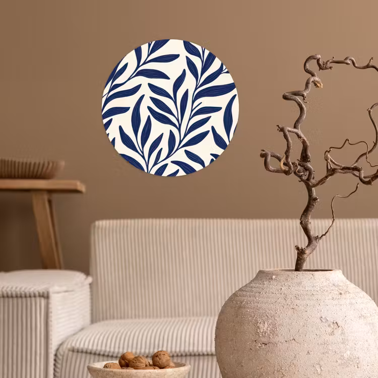 Bladeren - Klimop - Donkerblauw Wandcirkel behangsticker klein -sfeer1