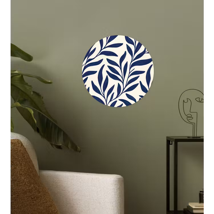Bladeren - Klimop - Donkerblauw Wandcirkel behangsticker klein -sfeer2