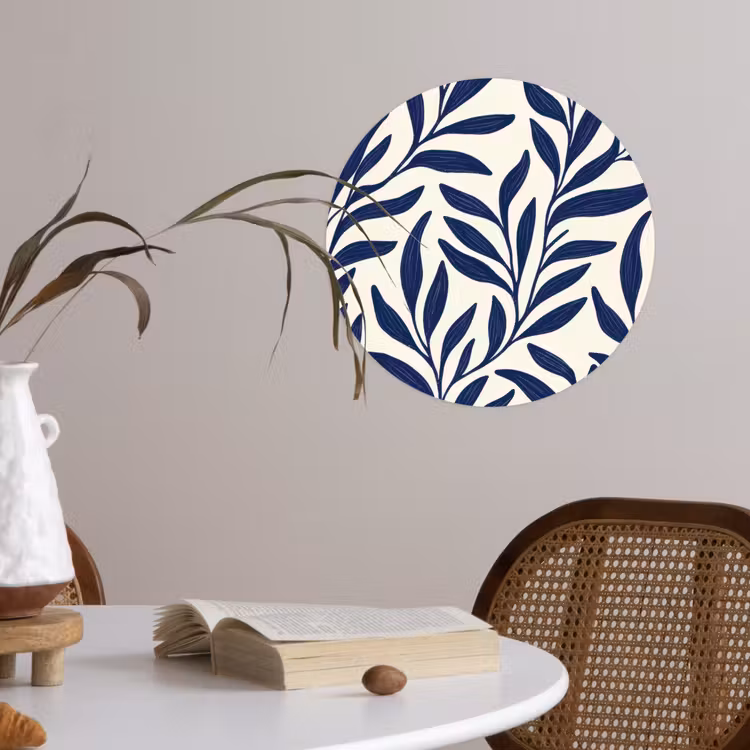 Bladeren - Klimop - Donkerblauw Wandcirkel behangsticker klein -sfeer3