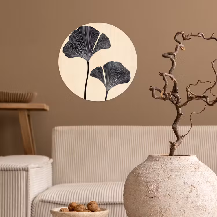 Bladeren - Minimalistisch - Zwart Wandcirkel behangsticker klein -sfeer1