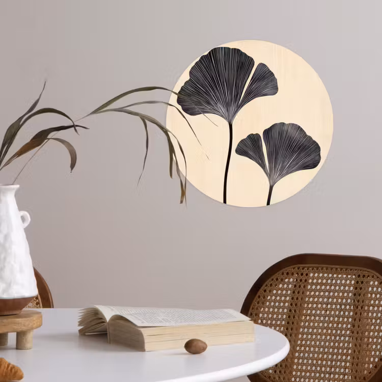 Bladeren - Minimalistisch - Zwart Wandcirkel behangsticker klein -sfeer3