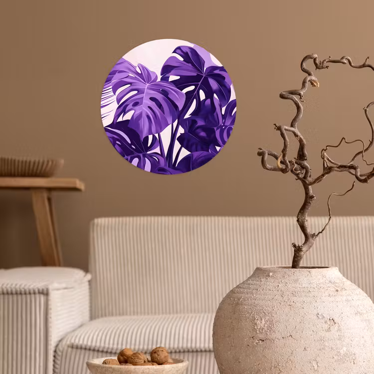 Bladeren - Paars - Tropisch - Abstract Wandcirkel behangsticker klein -sfeer1