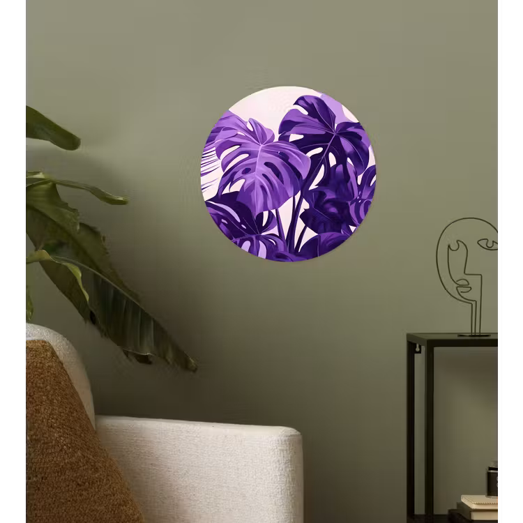 Bladeren - Paars - Tropisch - Abstract Wandcirkel behangsticker klein -sfeer2