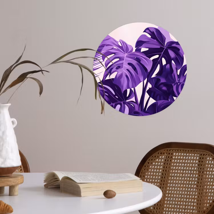 Bladeren - Paars - Tropisch - Abstract Wandcirkel behangsticker klein -sfeer3