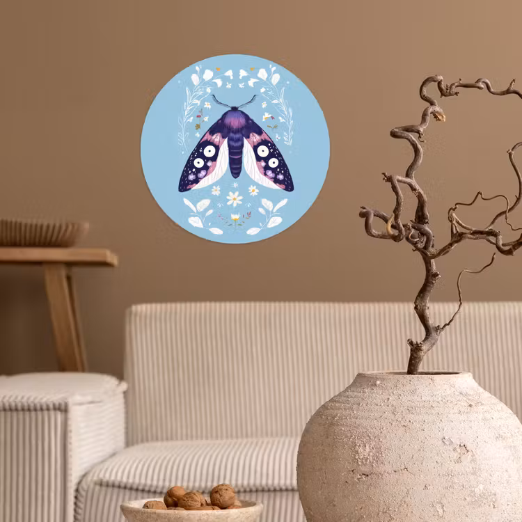 Bladeren - Wit - Vlinder - Insect Wandcirkel behangsticker klein -sfeer1