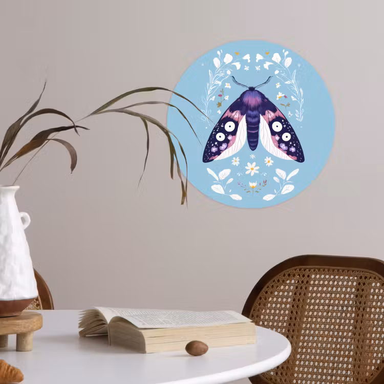 Bladeren - Wit - Vlinder - Insect Wandcirkel behangsticker klein -sfeer3