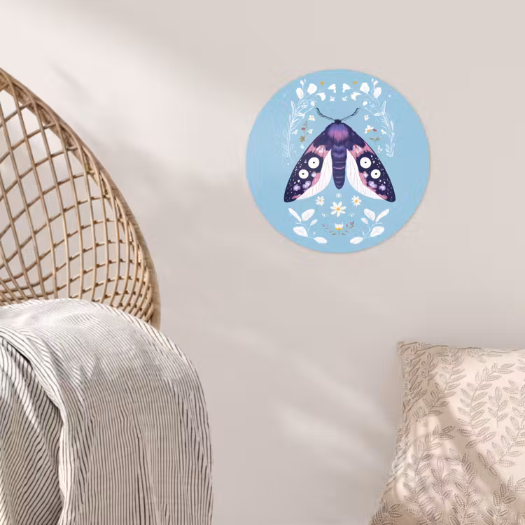 Bladeren - Wit - Vlinder - Insect Wandcirkel behangsticker klein -sfeer4