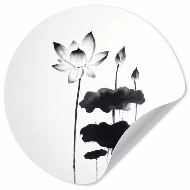 Bladeren - Zwart - Lotusbloem - Minimalitisch Wandcirkel behangsticker klein -3d
