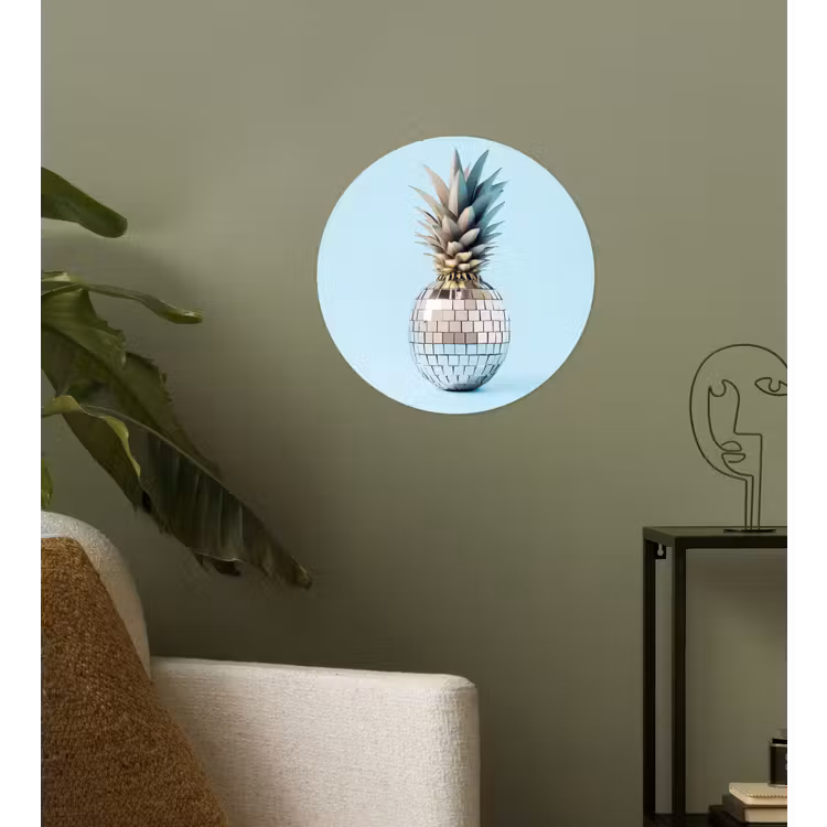 Blauw - Ananas - Disco - Discobal Wandcirkel behangsticker klein -sfeer2