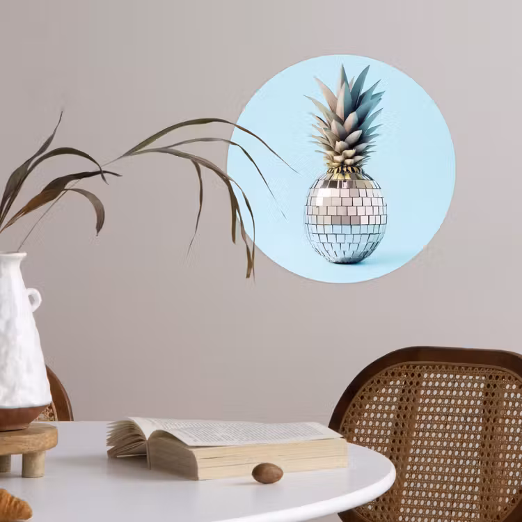 Blauw - Ananas - Disco - Discobal Wandcirkel behangsticker klein -sfeer3
