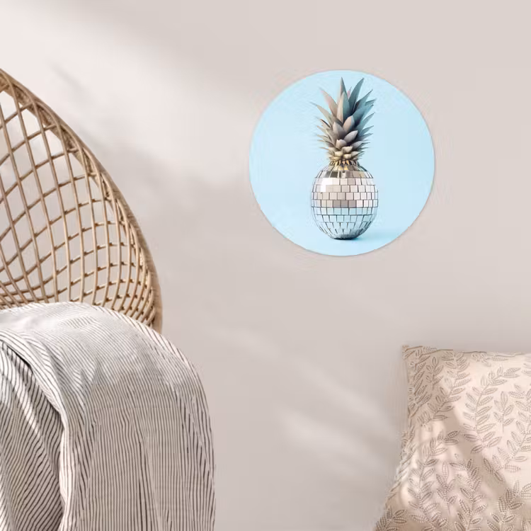 Blauw - Ananas - Disco - Discobal Wandcirkel behangsticker klein -sfeer4