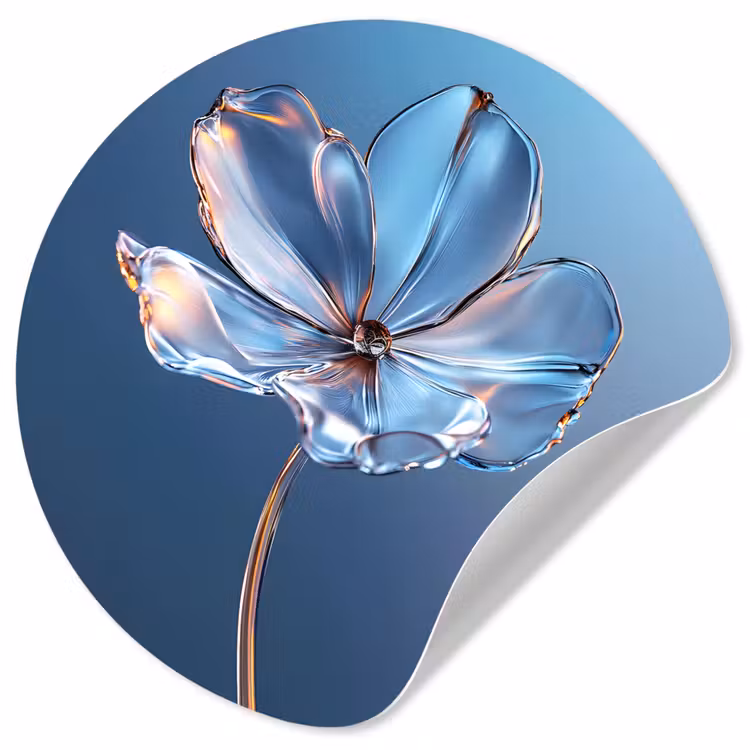 Blauw - Bloem - Glazen - Sierlijk Wandcirkel behangsticker klein -3d