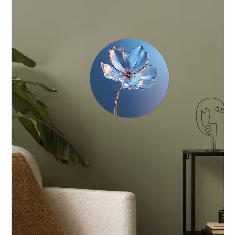 Blauw - Bloem - Glazen - Sierlijk Wandcirkel behangsticker klein -sfeer2