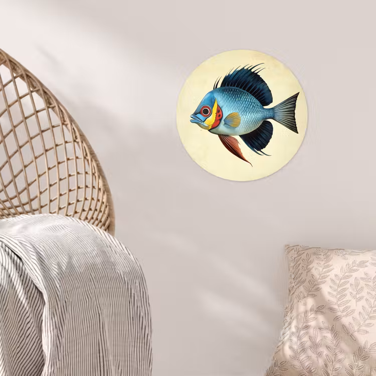 Blauw - Kieuwen - Vis - Illustratie Wandcirkel behangsticker klein -sfeer4