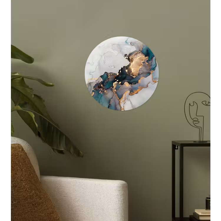 Blauw - Marmer - Goud Wandcirkel behangsticker klein -sfeer2