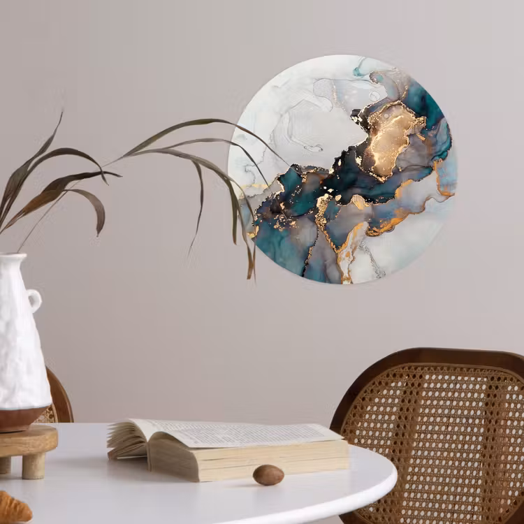Blauw - Marmer - Goud Wandcirkel behangsticker klein -sfeer3