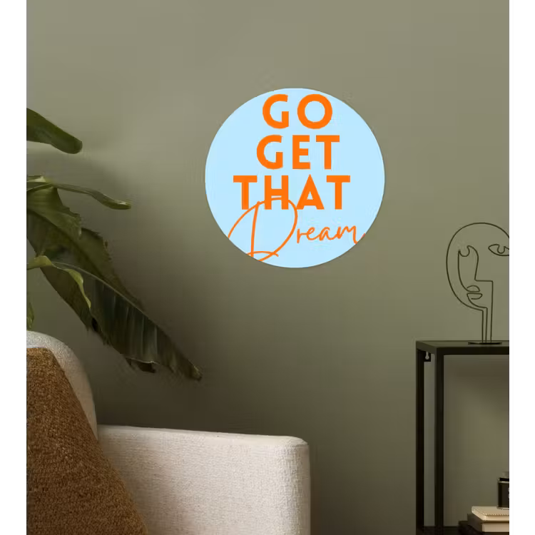 Blauw - Oranje - Tekst Wandcirkel behangsticker klein -sfeer2