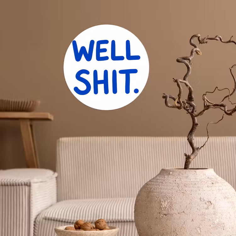 Blauw - Quote - Wit Wandcirkel behangsticker klein -sfeer1