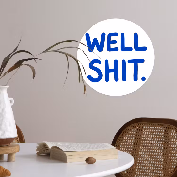 Blauw - Quote - Wit Wandcirkel behangsticker klein -sfeer3