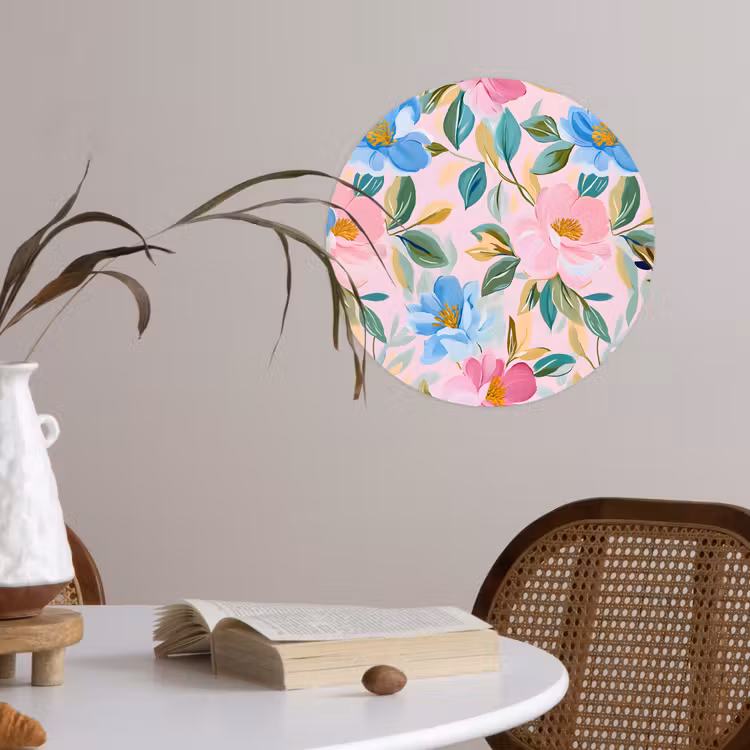 Blauw - Roze - Bloemen Wandcirkel behangsticker klein -sfeer3