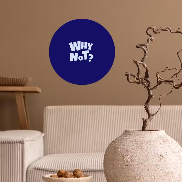 Blauw - Why not - Minimalistisch Wandcirkel behangsticker klein -sfeer1