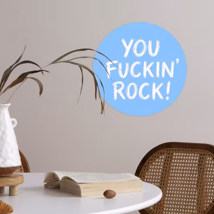 Blauw - Wit - You fuckin rock Wandcirkel behangsticker klein -sfeer3