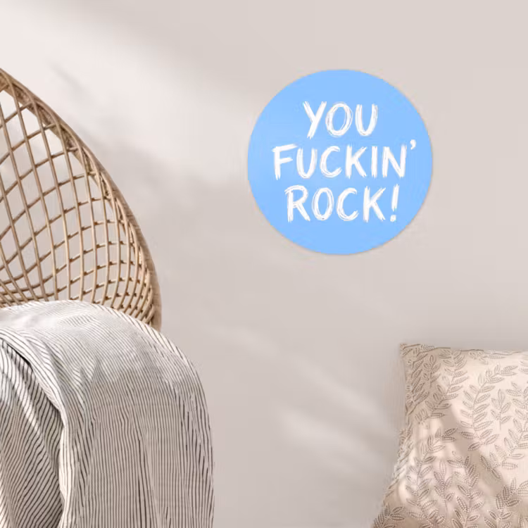 Blauw - Wit - You fuckin rock Wandcirkel behangsticker klein -sfeer4