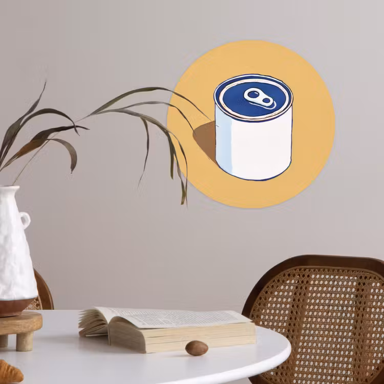 Blikje - Minimalistisch - Blauw - Illustratie Wandcirkel behangsticker klein -sfeer3