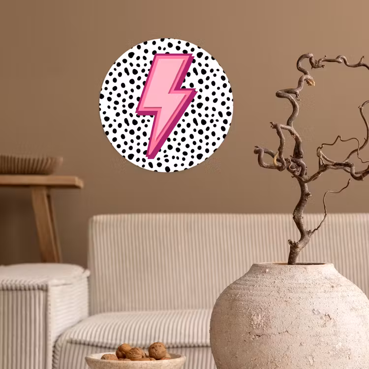Bliksem - Roze - Stippen Wandcirkel behangsticker klein -sfeer1
