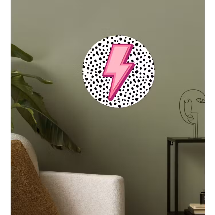 Bliksem - Roze - Stippen Wandcirkel behangsticker klein -sfeer2