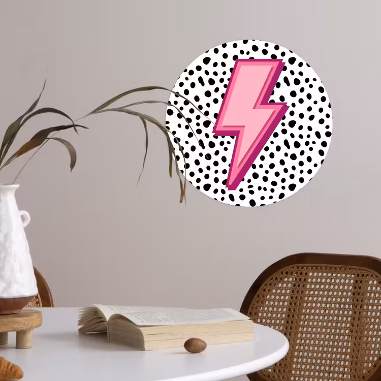 Bliksem - Roze - Stippen Wandcirkel behangsticker klein -sfeer3