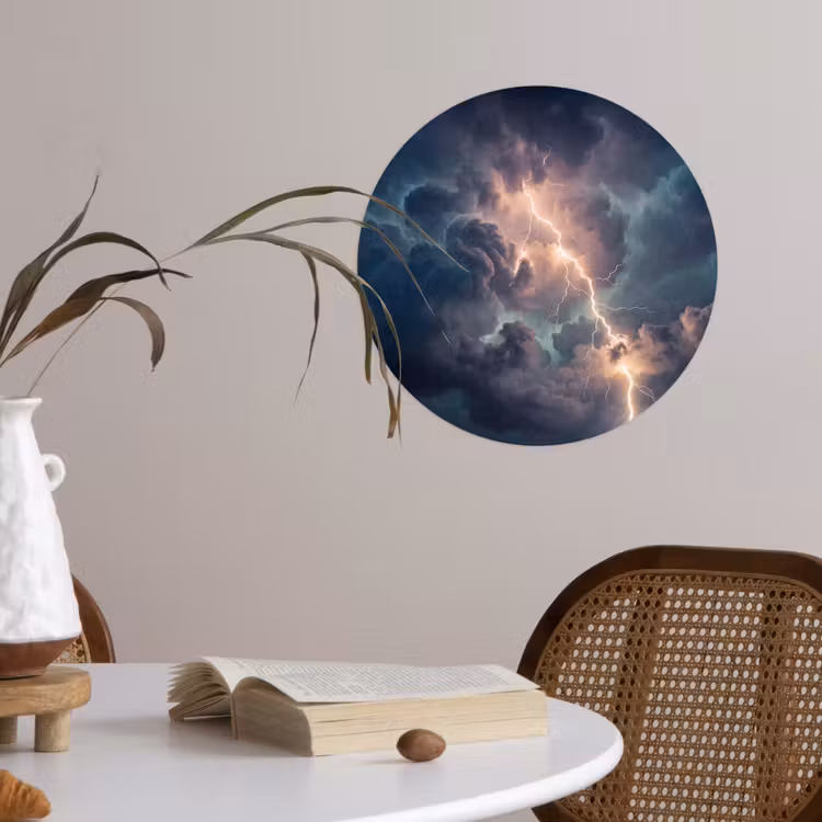 Bliksem - Storm - Natuur - Donker Wandcirkel behangsticker klein -sfeer3