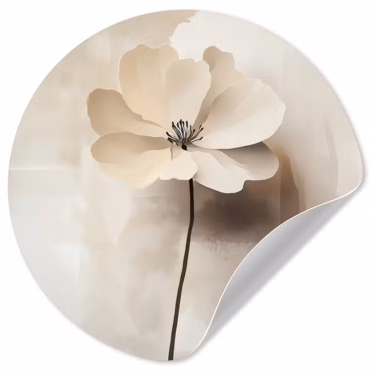 Bloem - Beige - Verf - Schaduw Wandcirkel behangsticker klein -3d