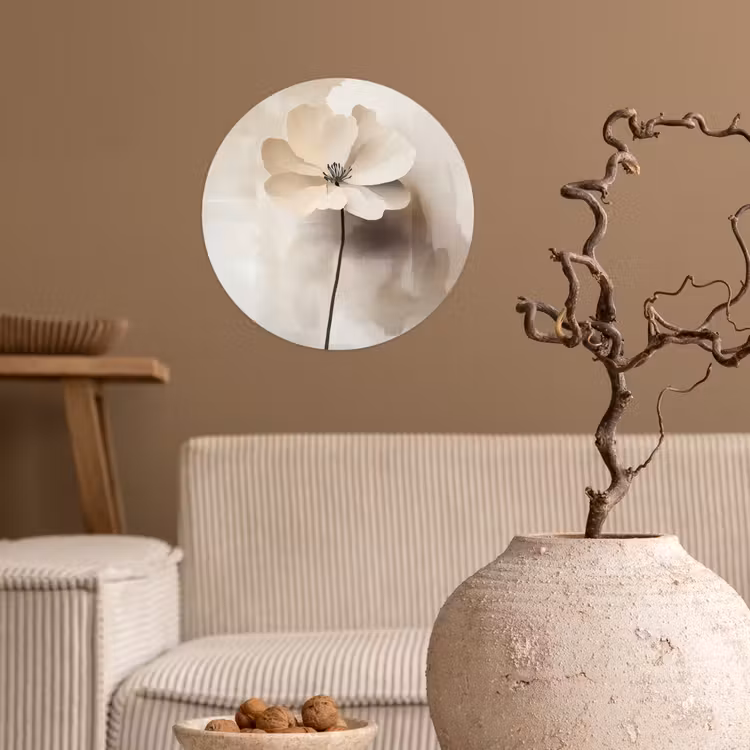 Bloem - Beige - Verf - Schaduw Wandcirkel behangsticker klein -sfeer1