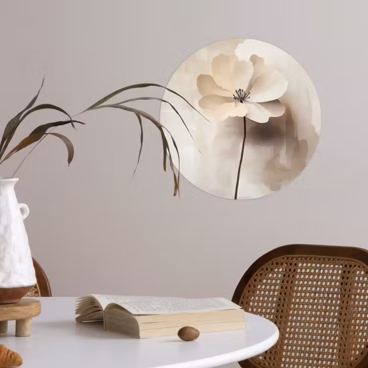 Bloem - Beige - Verf - Schaduw Wandcirkel behangsticker klein -sfeer3