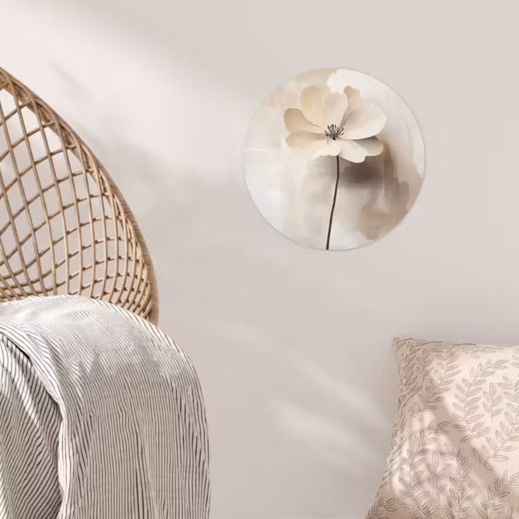 Bloem - Beige - Verf - Schaduw Wandcirkel behangsticker klein -sfeer4