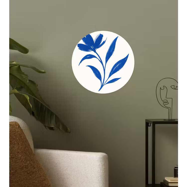 Bloem - Blaadjes - Minimalistisch - Blauw Wandcirkel behangsticker klein -sfeer2