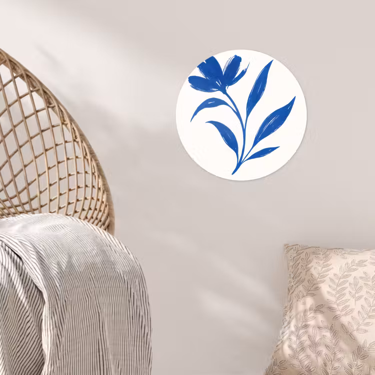 Bloem - Blaadjes - Minimalistisch - Blauw Wandcirkel behangsticker klein -sfeer4